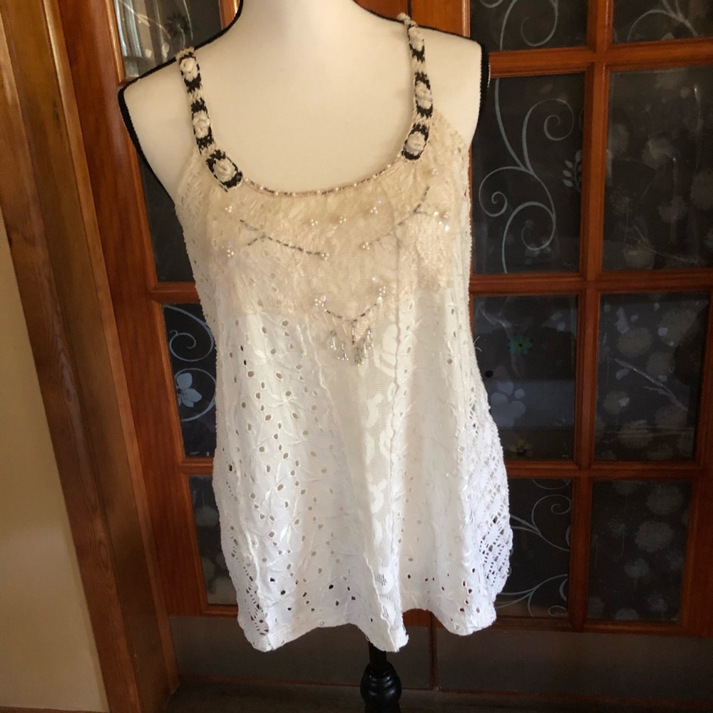 White lace with black accents tank top